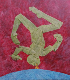 Standing on his head, dressed in words, running on a happy hill, stomping stomping words, 2019