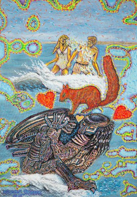 Splashing in the sea, we see a squirrel and lovers, a Predator with an alien, 2016