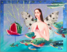 Angel with fishes and watermelon, 2025